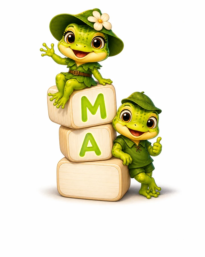 Mia en Mio met letterblokken